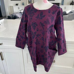 Joules Z_Rhona Boatneck Cotton Poly Print Mini Dress Pockets Purp Navy Sz 10